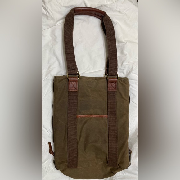 Duluth Trading Women's Oil Cloth Day Tote Bag green brown leather handles - Picture 6 of 13